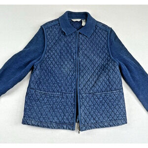 Vintage Blast Womens Size PS Jean Denim Quilted Cable Knit Sweater Jacket Zip‎